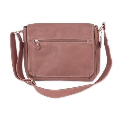 Alternate image for Leather Flap Messenger Bag with Adjustable Strap in Brown Urban Atlas