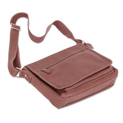 Alternate image for Leather Flap Messenger Bag with Adjustable Strap in Brown Urban Atlas