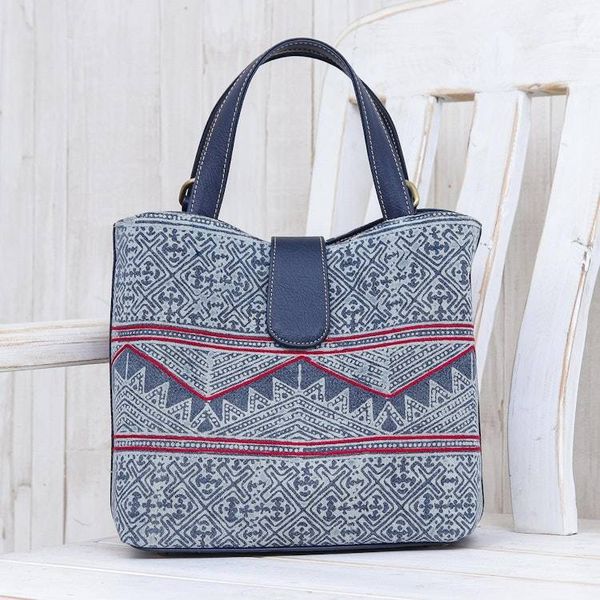 Alternate image for Cotton Batik and Faux Leather Shoulder Bag Hmong Trek