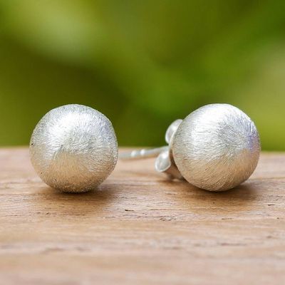 Alternate image for Orb-Shaped Modern Textured Sterling Silver Stud Earrings Bright Globes