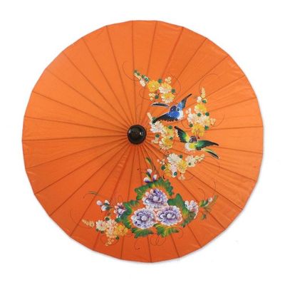 Alternate image for Artisan Crafted Parasol in Orange with Birds and Flowers Birds and Flowers on Orange