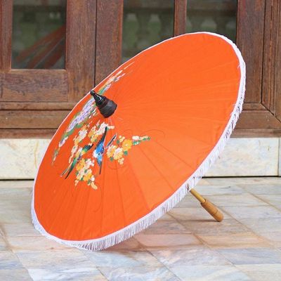 Alternate image for Artisan Crafted Parasol in Orange with Birds and Flowers Birds and Flowers on Orange