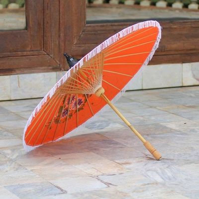 Alternate image for Artisan Crafted Parasol in Orange with Birds and Flowers Birds and Flowers on Orange