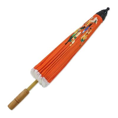 Alternate image for Artisan Crafted Parasol in Orange with Birds and Flowers Birds and Flowers on Orange