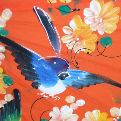 Alternate image for Artisan Crafted Parasol in Orange with Birds and Flowers Birds and Flowers on Orange