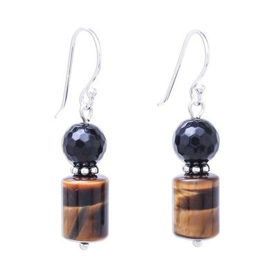 Alternate image for Onyx and Tigers Eye Dangle Earrings from Thailand Earthen Marvel