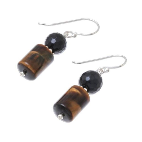 Alternate image for Onyx and Tigers Eye Dangle Earrings from Thailand Earthen Marvel