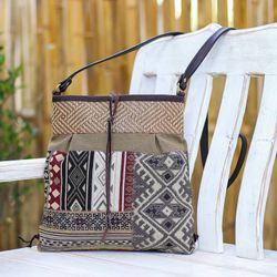 Image for Thai Leather-Accented Cotton Sling Bag Intermission in Yellow