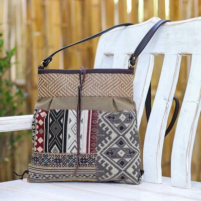 Primary image for Thai Leather-Accented Cotton Sling Bag Intermission in Yellow