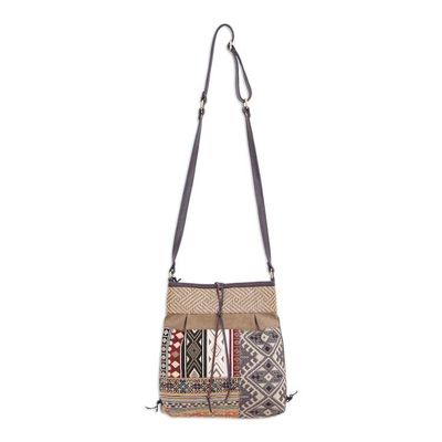 Alternate image for Thai Leather-Accented Cotton Sling Bag Intermission in Yellow