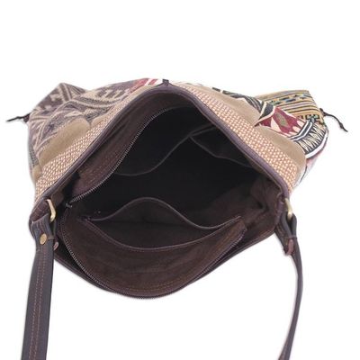 Alternate image for Thai Leather-Accented Cotton Sling Bag Intermission in Yellow