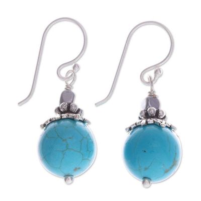 Primary image for Classic Thai Recon Turquoise and Hematite Dangle Earrings Coastal Glory