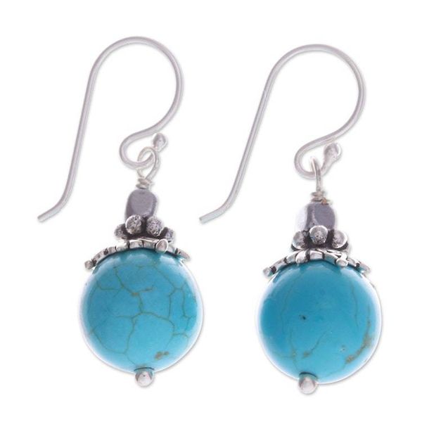 Alternate image for Classic Thai Recon Turquoise and Hematite Dangle Earrings Coastal Glory