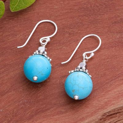 Alternate image for Classic Thai Recon Turquoise and Hematite Dangle Earrings Coastal Glory