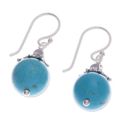 Alternate image for Classic Thai Recon Turquoise and Hematite Dangle Earrings Coastal Glory