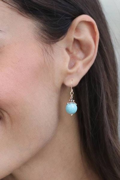 Alternate image for Classic Thai Recon Turquoise and Hematite Dangle Earrings Coastal Glory