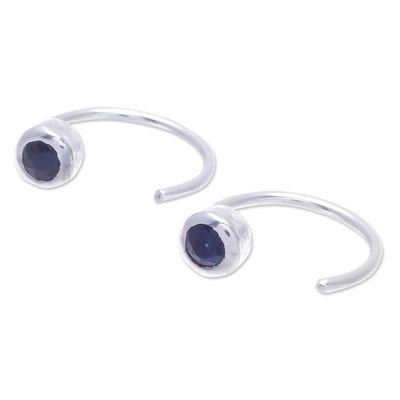 Alternate image for Petite Thai Sterling Silver Half Hoop Earrings with Sapphire Back to Front