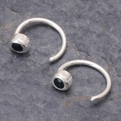 Alternate image for Petite Thai Sterling Silver Half Hoop Earrings with Sapphire Back to Front