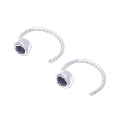 Alternate image for Petite Thai Sterling Silver Half Hoop Earrings with Sapphire Back to Front