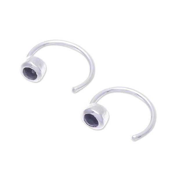 Alternate image for Petite Thai Sterling Silver Half Hoop Earrings with Sapphire Back to Front