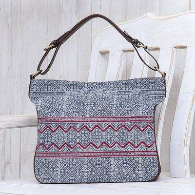 Primary image for Hmong Batik and Leather Handbag or Shoulder Bag Hmong Zigzag