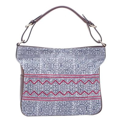 Alternate image for Hmong Batik and Leather Handbag or Shoulder Bag Hmong Zigzag