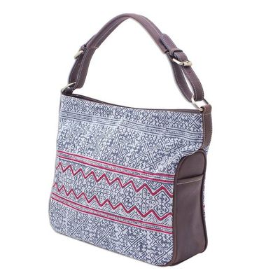 Alternate image for Hmong Batik and Leather Handbag or Shoulder Bag Hmong Zigzag