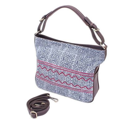 Alternate image for Hmong Batik and Leather Handbag or Shoulder Bag Hmong Zigzag