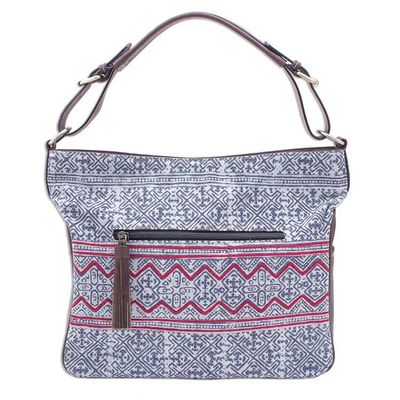 Alternate image for Hmong Batik and Leather Handbag or Shoulder Bag Hmong Zigzag