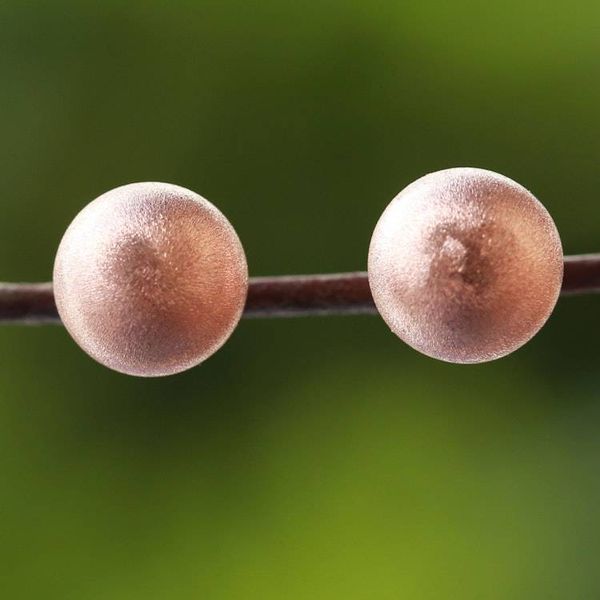 Alternate image for Rose Gold Plated Sterling Silver Stud Earrings from Thailand Pink Satin Orbs