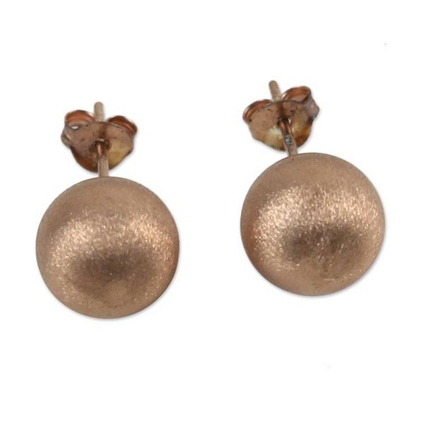 Alternate image for Rose Gold Plated Sterling Silver Stud Earrings from Thailand Pink Satin Orbs