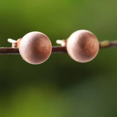 Alternate image for Rose Gold Plated Sterling Silver Stud Earrings from Thailand Pink Satin Orbs