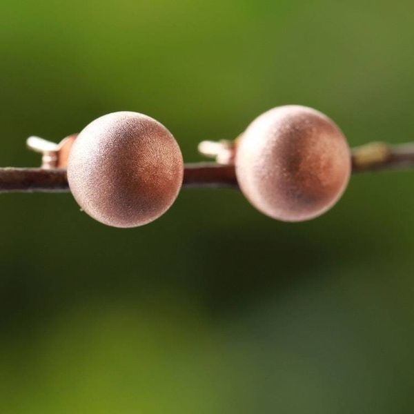 Alternate image for Rose Gold Plated Sterling Silver Stud Earrings from Thailand Pink Satin Orbs