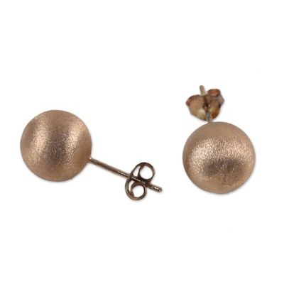 Alternate image for Rose Gold Plated Sterling Silver Stud Earrings from Thailand Pink Satin Orbs