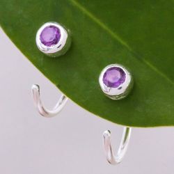 Image for Petite Thai Sterling Silver Half-Hoop Earrings with Amethyst Back to Front