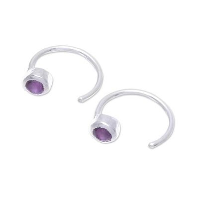 Alternate image for Petite Thai Sterling Silver Half-Hoop Earrings with Amethyst Back to Front