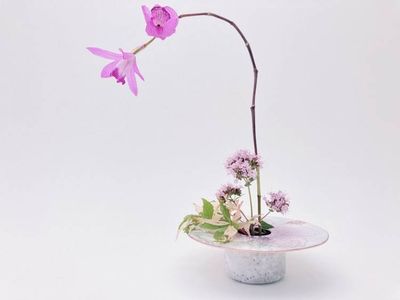 Alternate image for Copper Enamel Ikebana Vase with Handpainted Hibiscus Flower