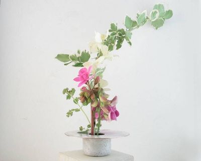 Alternate image for Copper Enamel Ikebana Vase with Handpainted Hibiscus Flower