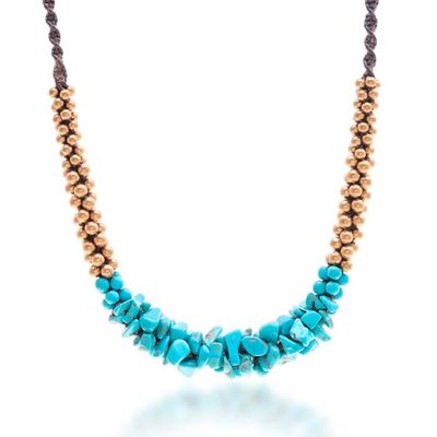 Alternate image for Bohemian Pendant Necklace with Howlite Chips and Brass Beads Turquoise Orchids