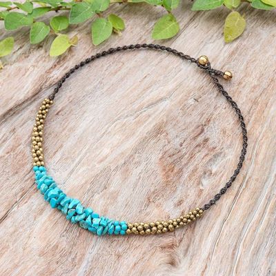 Alternate image for Bohemian Pendant Necklace with Howlite Chips and Brass Beads Turquoise Orchids