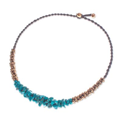 Alternate image for Bohemian Pendant Necklace with Howlite Chips and Brass Beads Turquoise Orchids