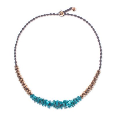 Alternate image for Bohemian Pendant Necklace with Howlite Chips and Brass Beads Turquoise Orchids