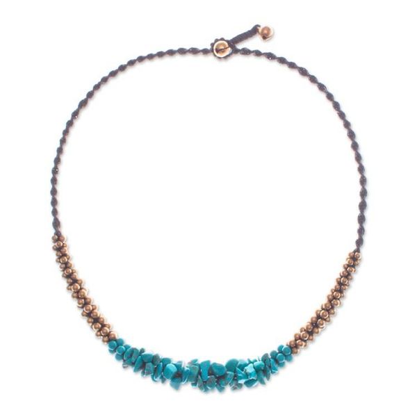 Alternate image for Bohemian Pendant Necklace with Howlite Chips and Brass Beads Turquoise Orchids