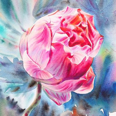 Alternate image for Spring-Themed Impressionist Watercolor Lotus Bloom Painting Sattabongkot Serenity