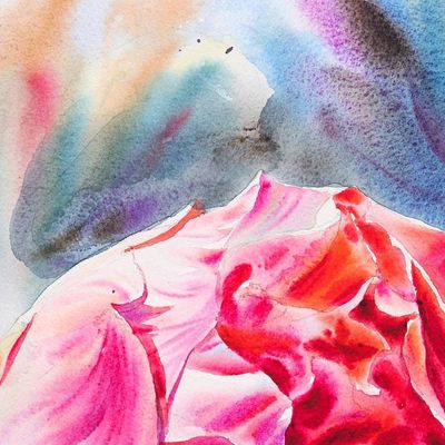 Alternate image for Spring-Themed Impressionist Watercolor Lotus Bloom Painting Sattabongkot Serenity