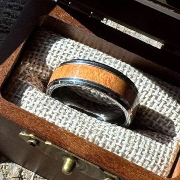 Alternate image for Beacon — 8mm Wood Inlay Tungsten Ring