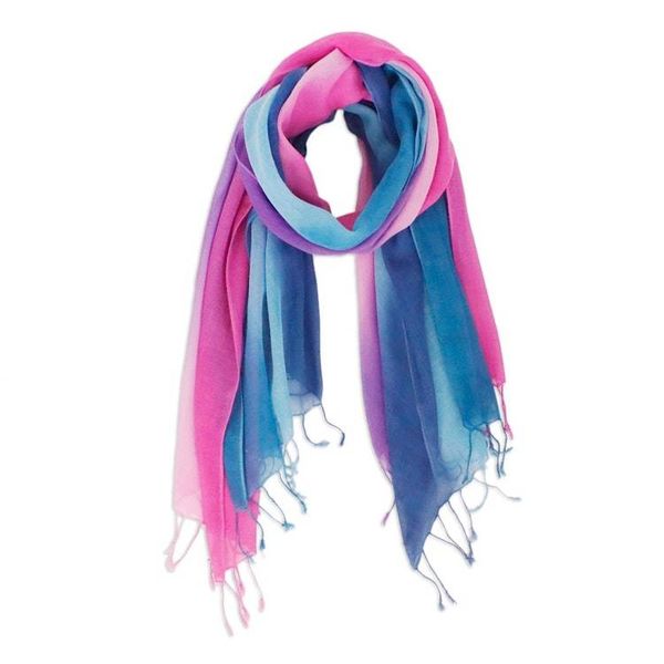 Alternate image for Two Handwoven Ombre Cotton Wrap Scarves from Thailand Innocent Colors