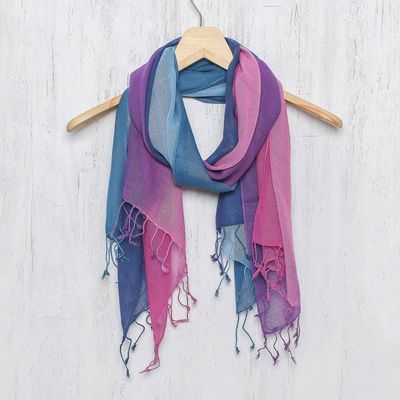 Alternate image for Two Handwoven Ombre Cotton Wrap Scarves from Thailand Innocent Colors
