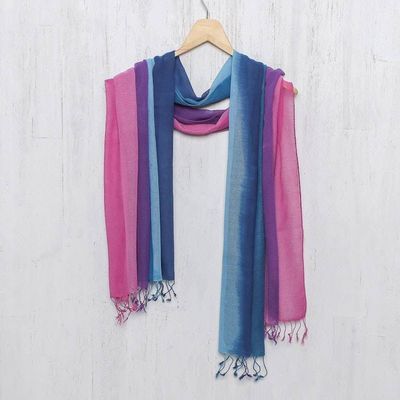 Alternate image for Two Handwoven Ombre Cotton Wrap Scarves from Thailand Innocent Colors