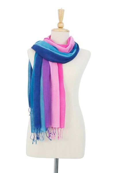 Alternate image for Two Handwoven Ombre Cotton Wrap Scarves from Thailand Innocent Colors